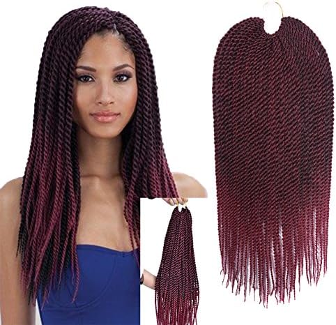 Ombre Senegalese Twist Hair Crochet Braids Hairstyles 2S Pretwist Box Braid Crochet Hair Extensions 18Inch 30Strands 75Gram/Pack (18inch 3pcs, ombre burgundy)