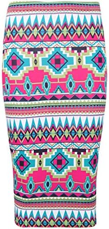 SADI FASHION Women Printed Midi Bodycon Pencil Skirt High Waist Tube Fancy Plus Size UK 8-26