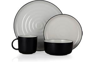 Barbary & Oak BO867006BLK Cascade 16 Piece Dinnerware Set, Stoneware, Black and Cream Speckled