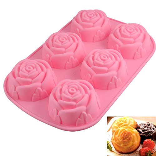 Allforhome 6-er Silikon-Form zum Backen und Basteln, Form „Rose“, für Kuchen, Muffins, handgefertigte Seife, Kekse, Schokolade, Eiswürfel - 2