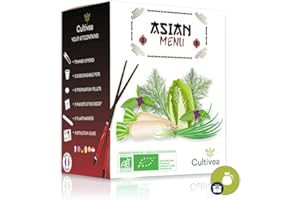 CULTIVEA® Saveurs du Monde - Kit Prêt à Pousser Menu Asiatique - Graines 100% BIO - Made In France - Jardinez- Idée cadeau (Radis Daïkon, Laitue pe tsaï, Ciboulette chinoise, Aneth, Basilic)