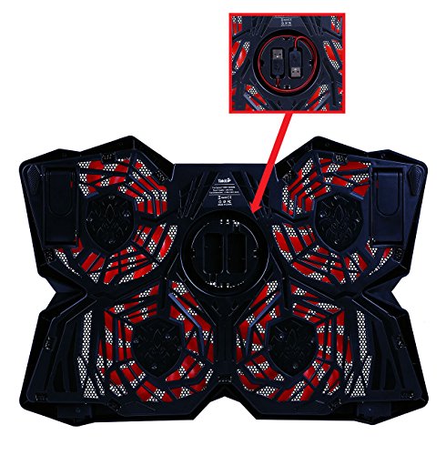 Takit S03 – Laptop cooler 15-17 Zoll Notebook lüfter, 4 x 125mm Lüfter mit 1200 UPM, 2 x USB, tragbar, LED Rot - 2
