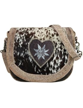 Domelo Tracht Damen Trachtentasche Dirndltasche Umhängetasche aus Leder/Kuhfell