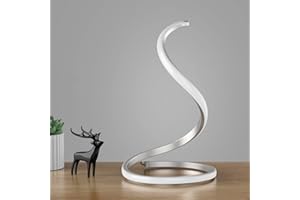 NUÜR Spiral Modern Table Lamp(Silver), Stepless Dimmable 3 Color Temperature Curved Art Decorative Nightstand Lamp for Bedside Bedroom Living Room Office Home