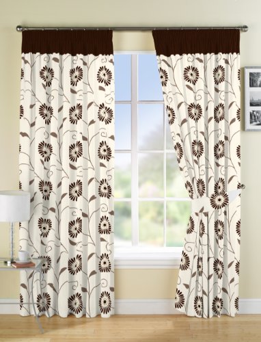 Hamilton McBride Claudia Chocolate Floral Fully Lined Readymade Curtain Pair 90x54in(228x137cm) Approx. Including One Pair Of Co-Ordinating Tiebacks.