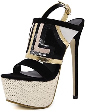 Women High Heeled Shoes Spell Color Hiding Days High Heels 17cm Waterproof Table Party Shoes , black , 40