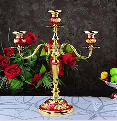 Candlestick Holders Candlestick European Alloy Candlestick, Wedding Candlelight Dinner, Ktv Candle Holder, Home Decoration Candle Stand, Three Colors Optional,Golden Red