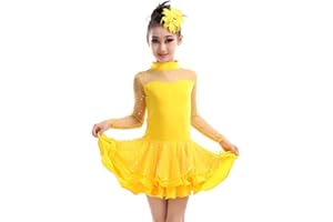 BOZEVON Latino Vestido de Baile Tutú Infantil para Niñas Lentejuelas Latina Traje De La Danza