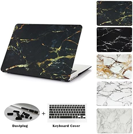 JUSHENG® Air 13 3in1 MacBook Marble Case, Ultra Slim Plastic See Through Hard Shell Snap On Cover for MacBook Air 13.3" (A1466 & A1369) Matching Color Keyboard Cover and Dust Plug (marble 05)