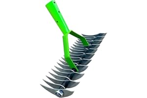 AMOTEE Lawn Aerator Scarifier with Handle, Lawn Aerator Spikes Aerating Tool, Manual Lawn Grass Soil Aeration Scarification for Lawn Care & Maintenance, Dethatching Rake, Removing Dead Leaves and Weeds (A)