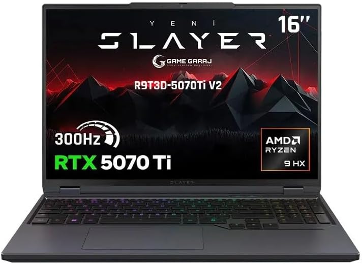 Game Garaj Slayer R9T3D-5070Ti V2 C4 AMD Ryzen 9 9955HX3D 32GB RAM 1TB SSD RTX5070Ti 16" 300Hz QHD+ IPS FreeDOS Gaming Laptop