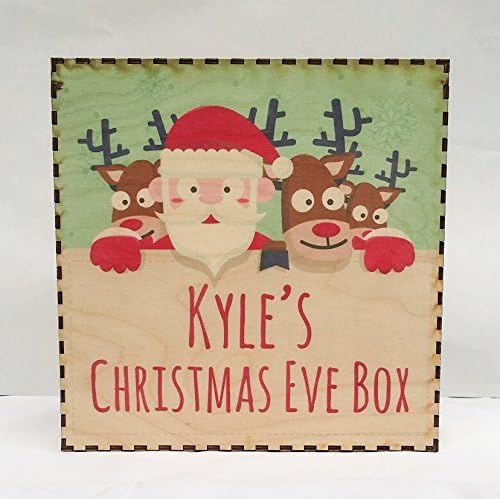 Legacy LasercraftsPersonalised Vintage Style Christmas Eve Box Personalisation Santa with Reindeer Tree Xmas eve box family christmas box personalised christmas eve box