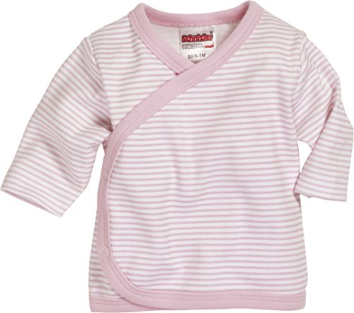 Schnizler Baby-Girls Wrap-Around Shirt Long Sleeve Striped Sweatshirt, Pink (White/Lightpink), Newborn (Manufacturer Size:50)