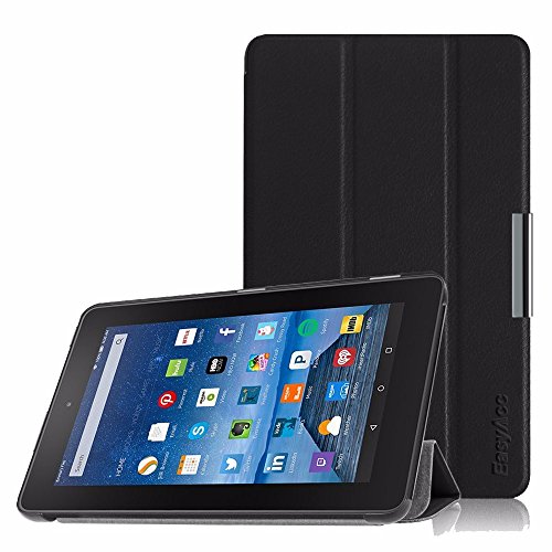Preisvergleich Produktbild Fire 7 2015 Hülle, EasyAcc Hochwertiges PU Leder Schutzhülle Case - mit Standfunktion für Fire 7 2015, 17,7 cm (7 Zoll) Display - (Schwarz, Kunstleder, Ultra Dünn)