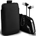 Produktbild Fone-Case (Black) Qualität PU-Leder Pull Tab Stilvolle Einbau Beutel Hülle& Premium Quality Aluminium In Ear Earbud Stereo Hands Free Headphones Earphone Headset with Built in Microphone Mic & On-Off Button für BlackBerry KeyOne