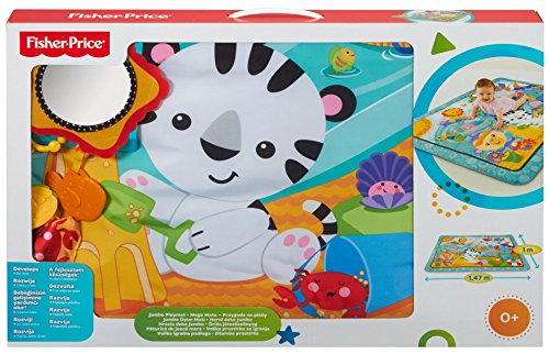 Fisher-Price CBJ65 Große Spiel- und Krabbeldecke mit Tiermotiven und Babyspielzeug, 1 x 1.50 m, blau - 6