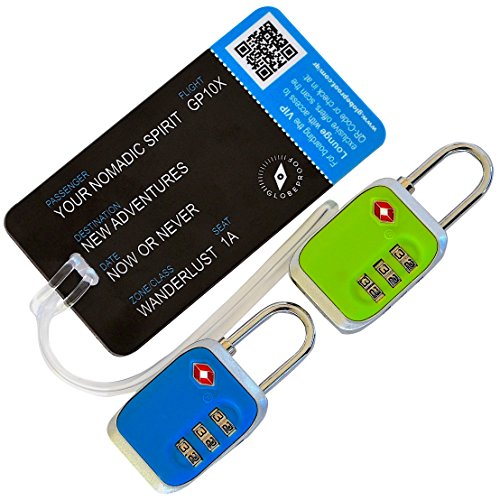 Candado para equipaje, verde / azul, Candado verde y azul para equipaje aprobado por la TSA - Conjunto de 2 cerraduras de seguridad con combinación para maletas