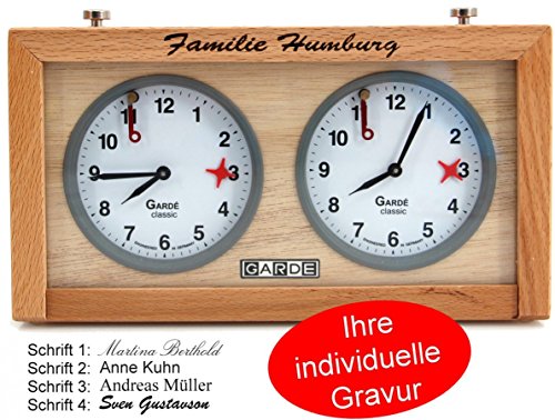 Preisvergleich Produktbild Ludomax Schach Uhr Garde Classic Holzgehäuse mit einzeiliger Gravur, Geschenk Idee