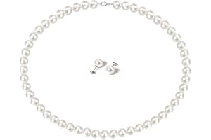 JeweBella Collana Orecchini Perle in Argento 925 Set per Donna Uomo Collana Rotonda Bianca Simulata con Perle di Conchiglia Perle Collana Parure Gioielli per Donne Ragazze 6mm/8mm/10mm