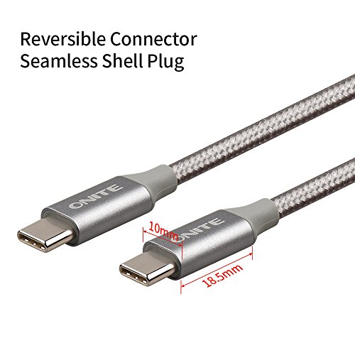 Onite Geflochtene dauerhafte USB-Typ C bis C Neue MacBook Pro Ladekabel, Lenovo Yoga 910,HP Pavilion X2,Samsung Galaxy Tab S3 9.7,Asus ZenPad S8.0, zertifiziert Max bis 4.6A 87W 2M (Gray) - 3