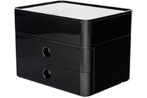 HAN Allison SMART-BOX Plus pudełko z szufladami, ścianką działową oraz pudełkiem na przybory, w zestawie prowadnica kabla, możliwość układania w stos, do biura, na biurko, gumowe nóżki chroniące