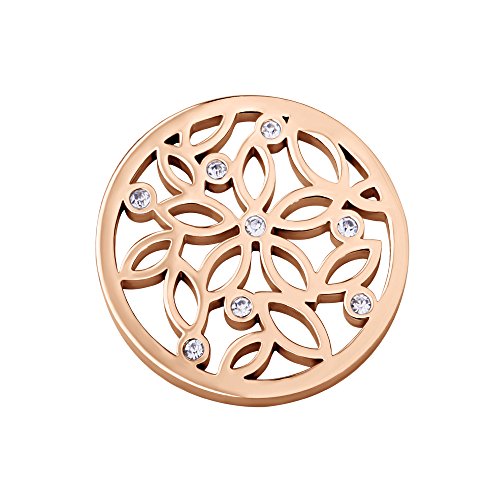 Quiges Rose Gold Stainless Steel Large 33mm Coin Flowers Pattern with Zirconia for Interchangeable Pendant Necklace