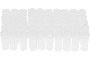 AUSLA Bottiglie Campioni, 50 Pezzi Trasparente 5 ml Bianco Plastica Piccola Bottiglia Trasparente, Trasparente Bottiglie Con Tappo A Vite Vuoto Flaconcini Campione Barattoli