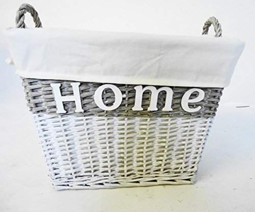 Shabby Chic weiß Weidenkorb HOME Log Wäschetruhe Wäschekorb Wäschebox Wäschesammler mit Griffen [Full Set (S, M, L)] - 3