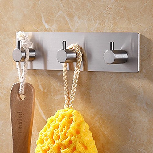 Handtuchhaken Selbstklebend Bademantelhaken 3 Haken Wandhaken Edelstahl rostfrei Bad und Küche Handtuchhalter Kleiderhaken Ohne Bohren, Einfach zu installieren, Super starke Haftung - 3