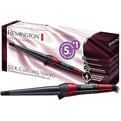 Remington Silk CI96W1 - Rizador de pelo, Pinza de 13 a 25 mm, Cerámica Sedosa, Digital, Punta Fría, Negro y Rojo