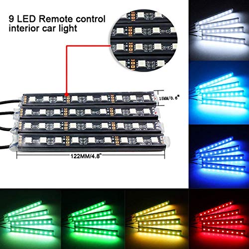 Car LED Light, SUPER CAR 4pcs 36 LED Multi-color Car Interior Lights Under Dash Lighting Waterproof Kit with Multi-Mode Change and Wireless.