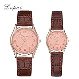 Uhren, HUIHUI 1 Pairs Sport Wasserdicht Casual Analoge Quarz Uhr aus Edelstahl - Militär Vintage Armbanduhr für Damen und Herren mit Lederarmband (One Size, Braun)