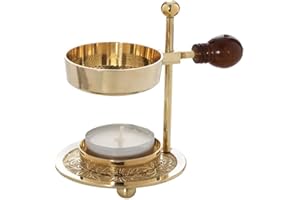 NKlaus Verstellbares Räucherstövchen Weihrauchbrenner Messing mit Holzgriff Gold Räuchergefäß klein 1522