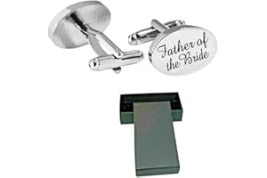 Virens Empourium Men's Wedding Cufflinks BOXED SILVER OVAL Cufflink, Groom Best Man Usher Page Boy and Many More Titles, Gift Box with Every Pair of Cuff Link (FATHER OF THE BRIDE)