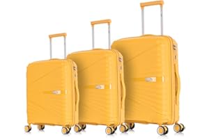 1990s Juego de Maletas expandibles Polipropileno 3 Piezas|Maleta Cabina 55x39x21.5cm|Mediana expandible 65cm|Grande Extensible 75cm (Amarillo)