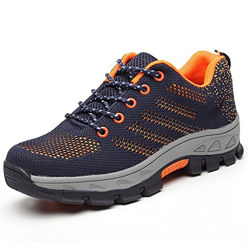 Preisvergleich Produktbild LILY999 Arbeitsschuhe Damen Herren Stahlkappe Sicherheitsschuhe Atmungsaktiv Leicht Rutschfest Wanderhalbschuhe Schutzschuhe Gr.35-46(Dunkelblaue Orange,Größe 46)