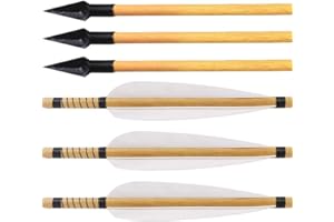 Huntingdoor Lot de 6 flèches de chasse en bois faites à la main 81,3 cm avec plumes de dinde naturelles, longues flèches cibles avec pointe large en métal 150 pour arc traditionnel recourbé à l'arc, à long arc, à cheval, cible de chasse