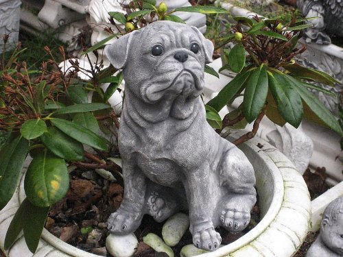 Steinfigur Welpe Hund Mops Gross 27 cm ca.6 kg Frostfest Wasserfest Stein Nr.081 - 2