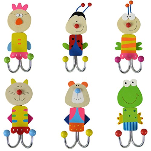 Wandhaken Kinder 6er Set Garderobenhaken Holz Kleiderhaken bunt