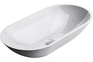 DB DUROVIN BATHROOMS Durovin Bathrooms Luxurious Stone Resin Bathroom Basin - Thin Rim No Tap Hole - Countertop Mount Bathroom Vessel - Oval Shaped 600 x 300mm