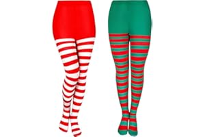 REDSTAR 2pc Striped Elf Tights for Women Fancy Dress Accessory - Christmas Tights for Women 1 Red and White and 1 Red and Green Stripes - Elf Costume Stripy Stockings for Christmas Costume