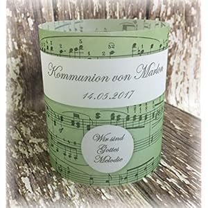 4er Set Tischlicht Tischlichter Kommunion Konfirmation Jugendweihe Taufe Musik Melodie Deko Tischdeko personalisierbar grün apfelgrün kiwi hellgrün