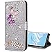 Produktbild Nadoli Leder Hülle für Huawei P10,Luxus Bling Glitzer Diamant 3D Handyhülle im Brieftasche-Stil Schmetterling Blumen Flip Schutzhülle Etui für Huawei P10,Silber