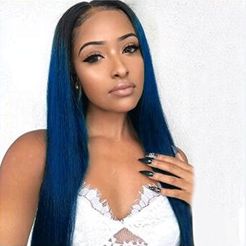 WJW-wig Peluca- Peluca De Las Señoras De Moda Degradado del Pelo Largo Y Recto 6 Colores Pueden Ser Seleccionados Cosplay Peluca del Partido Femenino (Color : Black Gradient Sapphire Blue)