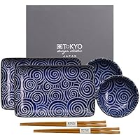 TOKYO design studio Estudio de diseño de Tokio Kotobuki Placa con Palillos hb-5847/A, Porcelana, Azul/Blanco, 21 x 13,5 cm, Set de 6