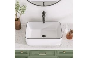Vasque à Poser Salle de Bain DeerValley Rectangulaire Au-dessus du Comptoir Corps, Vasque a Poser Salle de Bain, Blanc Bordure Noire Lavabo Salle de Bain 475mm*375mm
