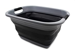 SAMMART Cesto de ropa plegable de 25 L, cubo de almacenamiento plegable, organizador de almacenamiento portátil, cesta que ahorra espacio, caja de almacenamiento (gris oscuro/negro)