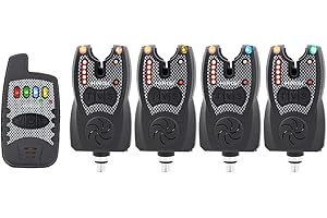 Hirisi Tackle Wireless Carp Fishing Bite Alarm Set with Receiver and LED Band Nigh Light 1+4 Set