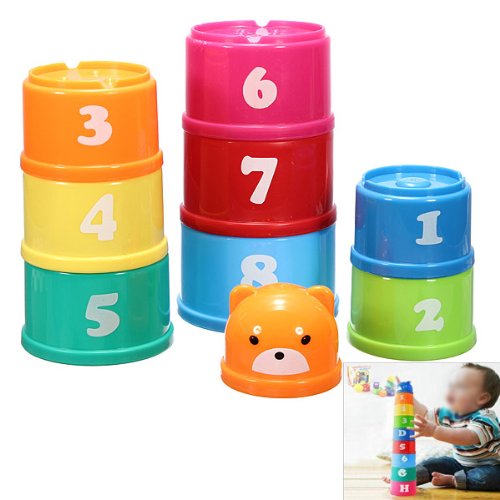 SODIAL(R) 9 Stacking Stacks Learning Count Number Cups Tower Baby and Toddler Activity TOY