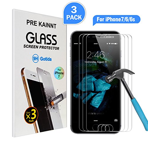 Film vitre de protection écran, Kainnt 3-pack Film Protection d'écran en Verre Trempé pour iPhone 7/6/6s ( 4,7 pouces)